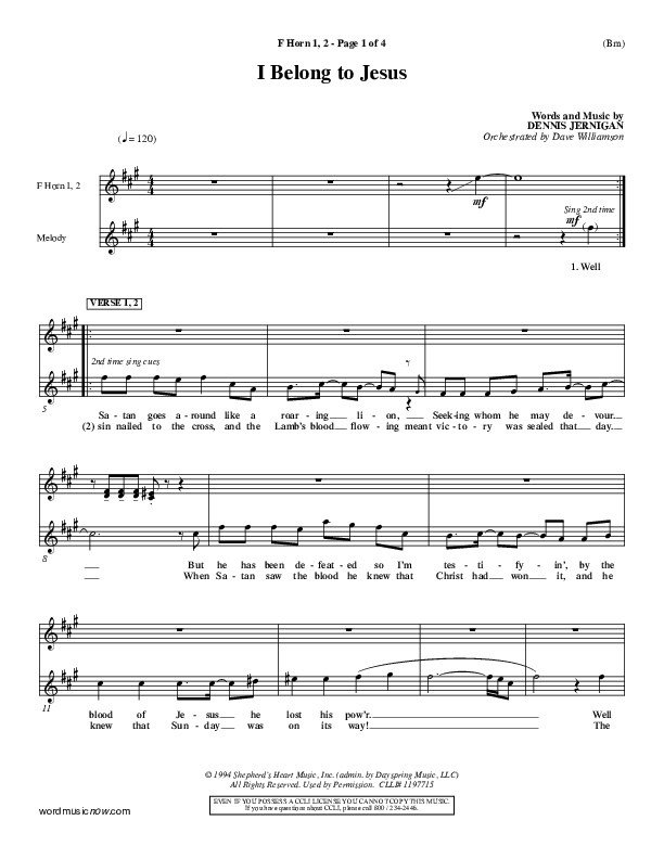 I Belong To Jesus French Horn 1/2 (Dennis Jernigan)