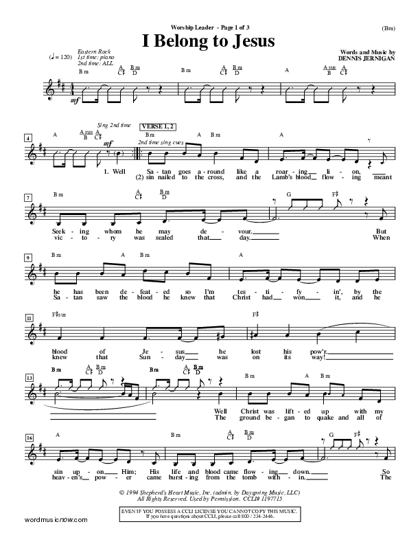 I Belong To Jesus Lead Sheet (Dennis Jernigan)