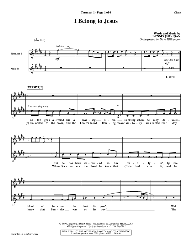 I Belong To Jesus Trumpet 1 (Dennis Jernigan)