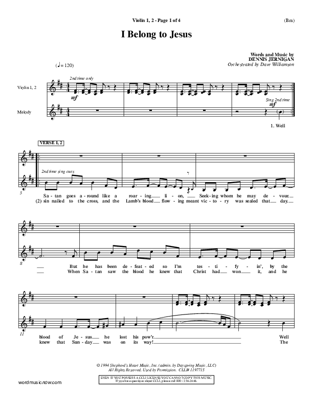 I Belong To Jesus Violin 1/2 (Dennis Jernigan)