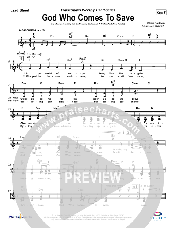 God Who Comes To Save Lead Sheet (SAT) (New Life Worship)