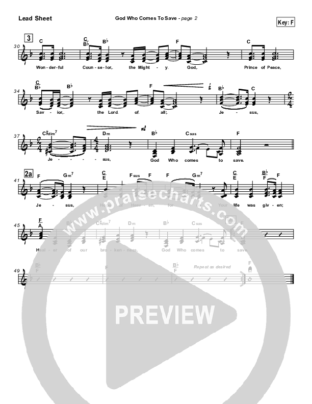 God Who Comes To Save Lead Sheet (SAT) (New Life Worship)