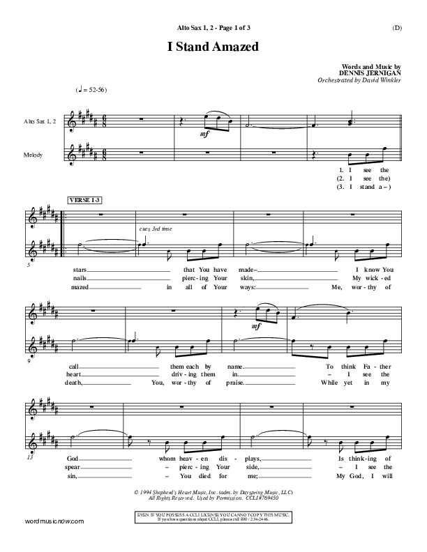 I Stand Amazed Alto Sax 1/2 (Dennis Jernigan)