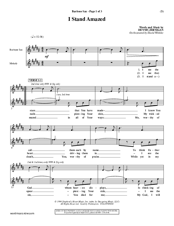 I Stand Amazed Bari Sax (Dennis Jernigan)