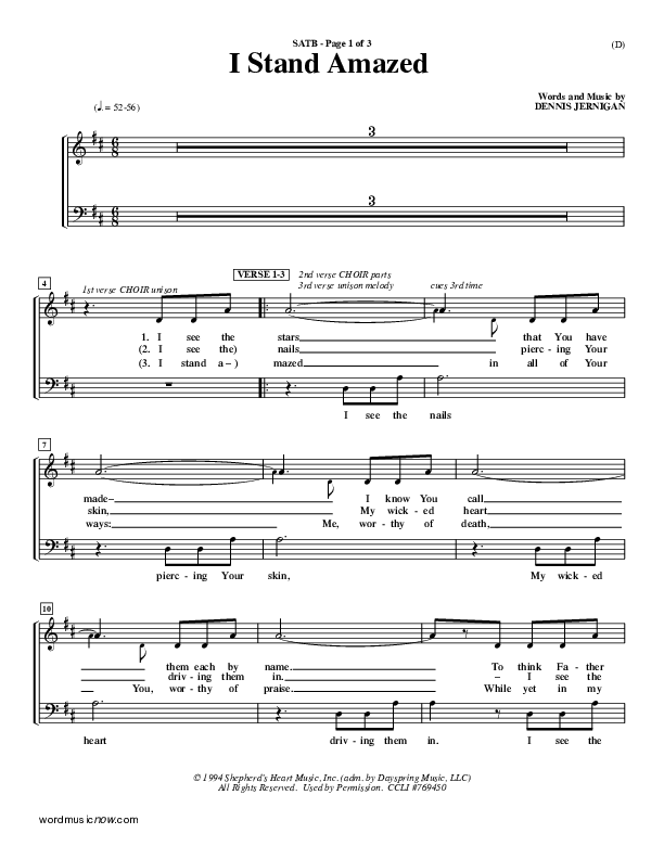 I Stand Amazed Choir Vocals (SATB) (Dennis Jernigan)