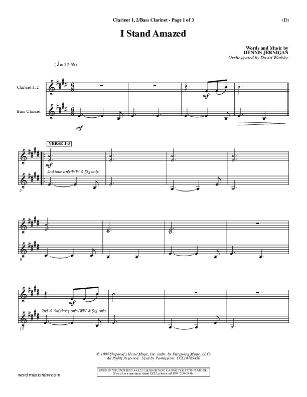I Stand Amazed Clarinet 1/2, Bass Clarinet (Dennis Jernigan)