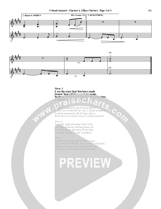 I Stand Amazed Clarinet 1/2, Bass Clarinet (Dennis Jernigan)