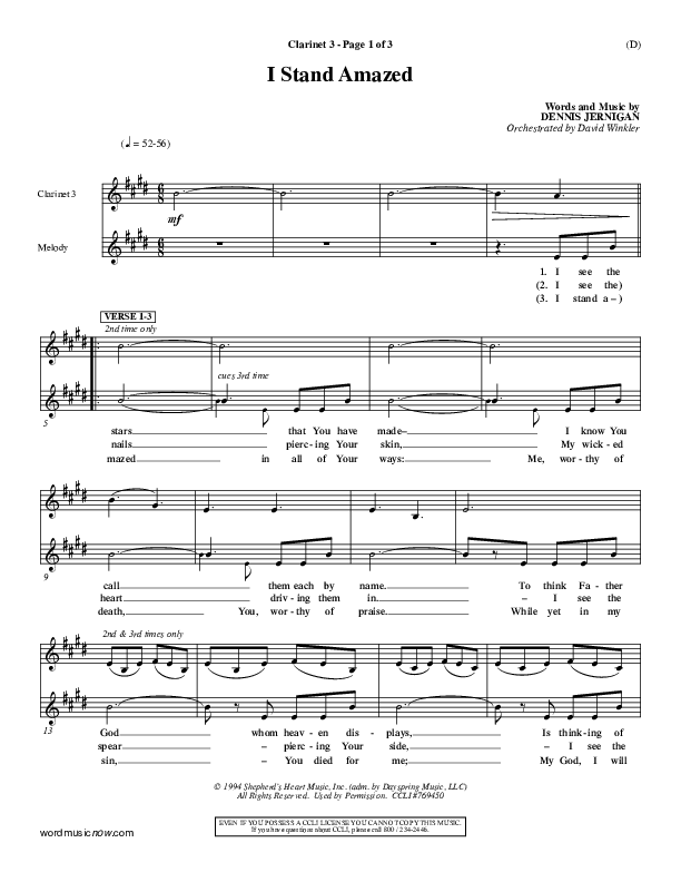 I Stand Amazed Clarinet 3 (Dennis Jernigan)