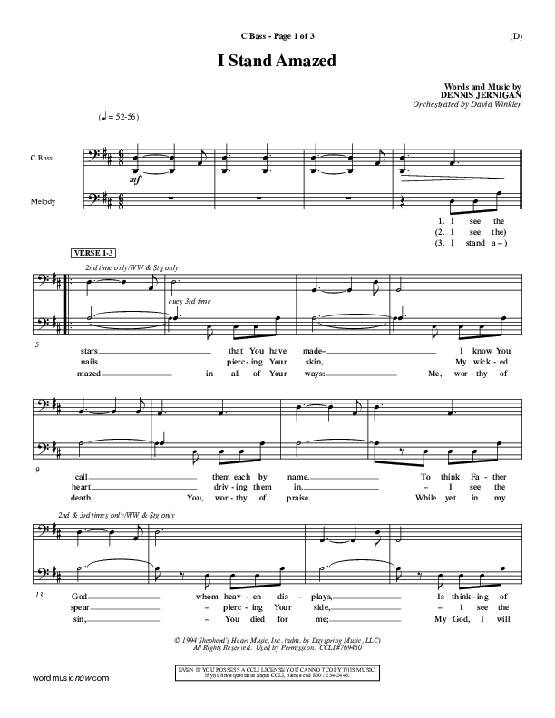 I Stand Amazed Contrabass (Dennis Jernigan)