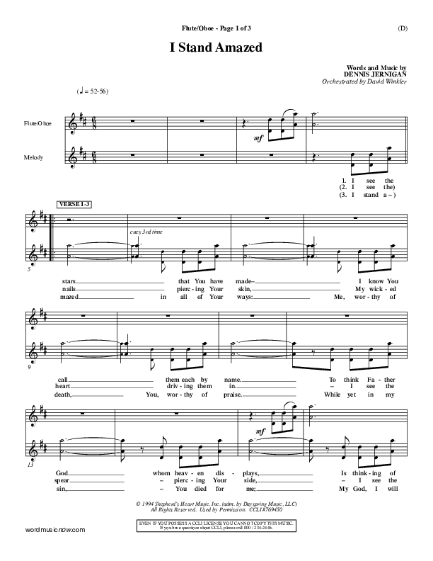 I Stand Amazed Flute/Oboe (Dennis Jernigan)
