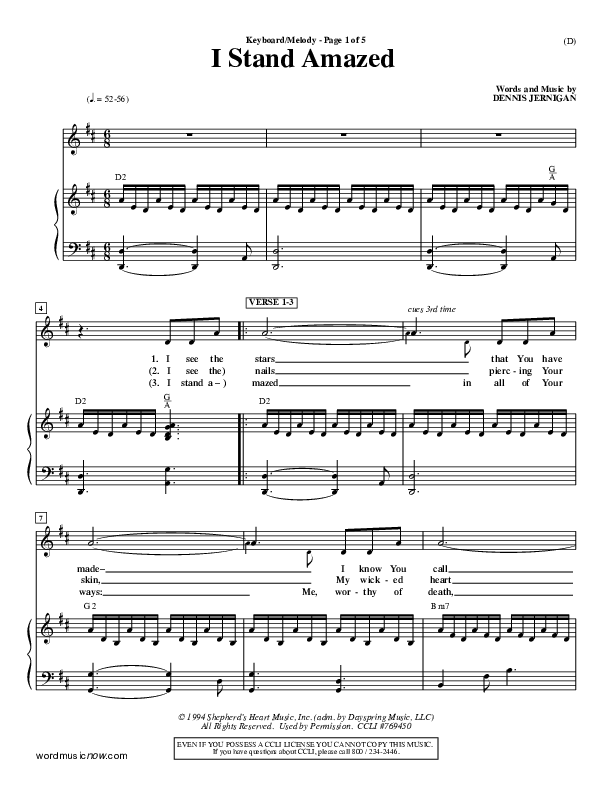 I Stand Amazed Piano/Vocal (Dennis Jernigan)