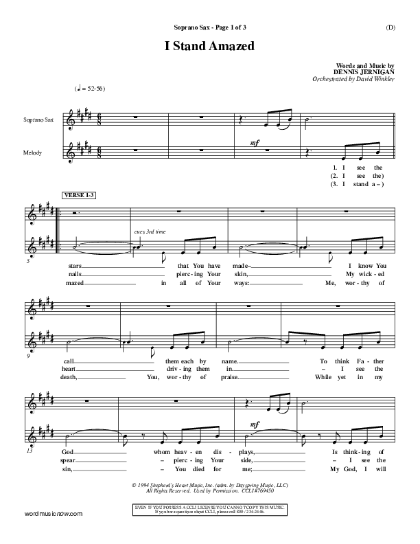 I Stand Amazed Soprano Sax (Dennis Jernigan)