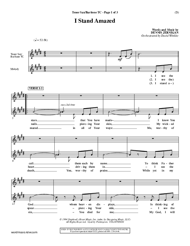 I Stand Amazed Tenor Sax/Baritone T.C. (Dennis Jernigan)