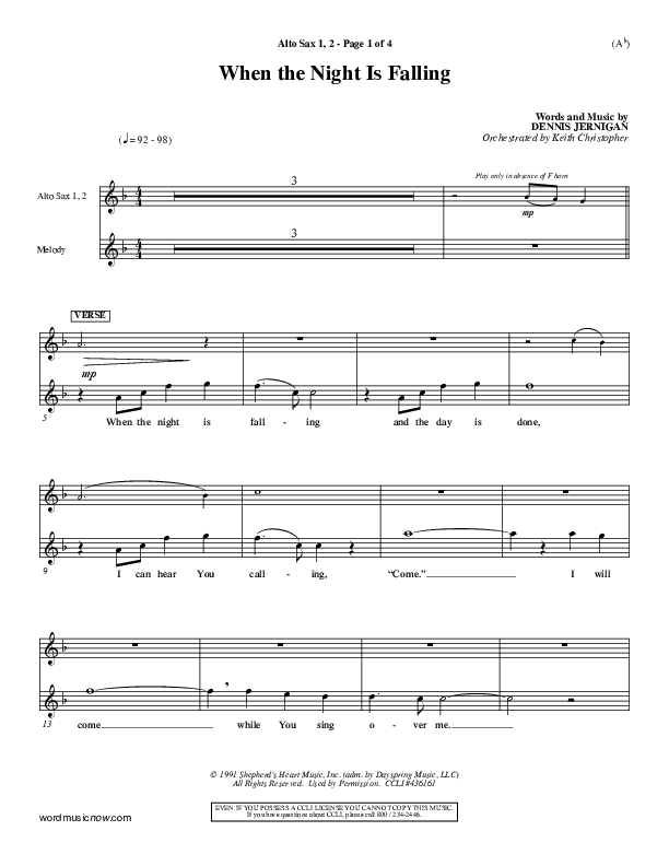 When The Night Is Falling Alto Sax 1/2 (Dennis Jernigan)