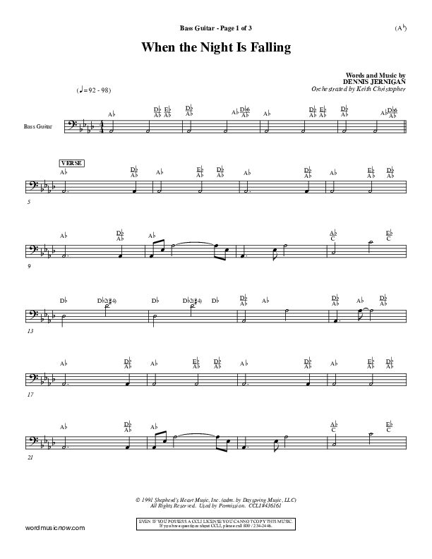 When The Night Is Falling Rhythm Chart (Dennis Jernigan)
