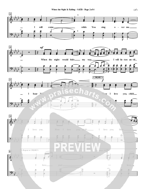 When The Night Is Falling Choir Vocals (SATB) (Dennis Jernigan)