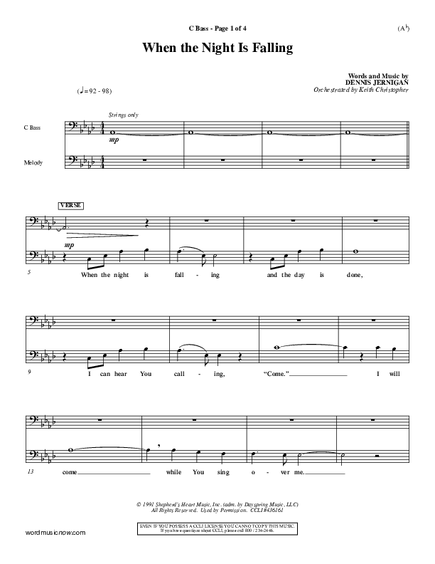 When The Night Is Falling Contrabass (Dennis Jernigan)