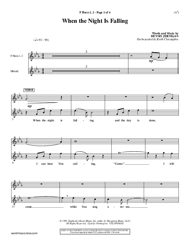 When The Night Is Falling French Horn 1/2 (Dennis Jernigan)