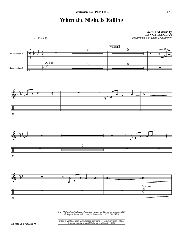 When The Night Is Falling Percussion 1/2 (Dennis Jernigan)