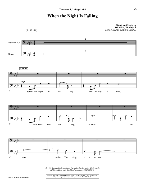 When The Night Is Falling Trombone 1/2 (Dennis Jernigan)