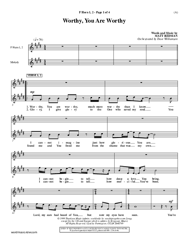 Worthy French Horn 1/2 (Matt Redman)