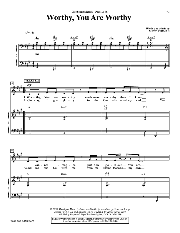 Worthy Piano/Vocal (Matt Redman)