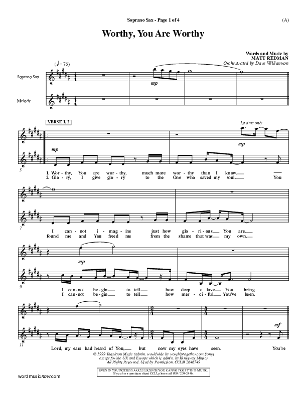 Worthy Soprano Sax (Matt Redman)