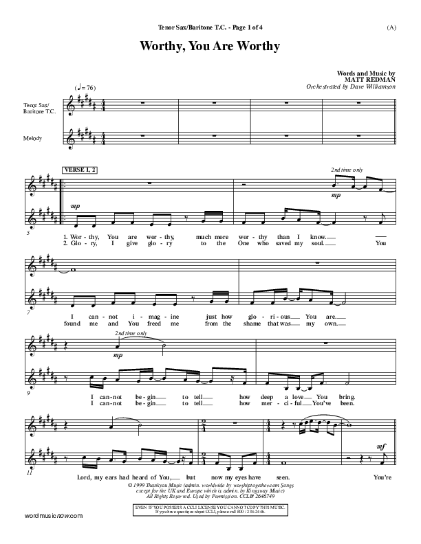 Worthy Tenor Sax/Baritone T.C. (Matt Redman)