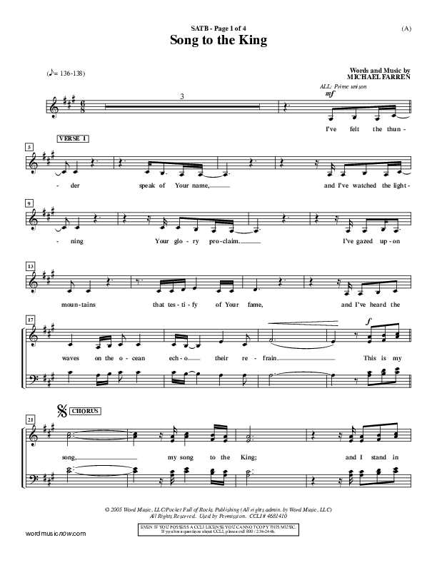 Song To The King Choir Sheet (SATB) (Pocket Full Of Rocks)
