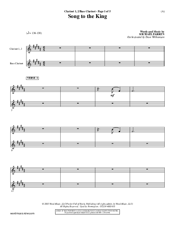 Song To The King Clarinet 1/2, Bass Clarinet (Pocket Full Of Rocks)