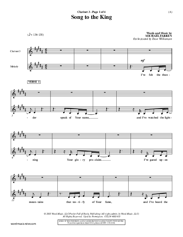 Song To The King Clarinet 3 (Pocket Full Of Rocks)