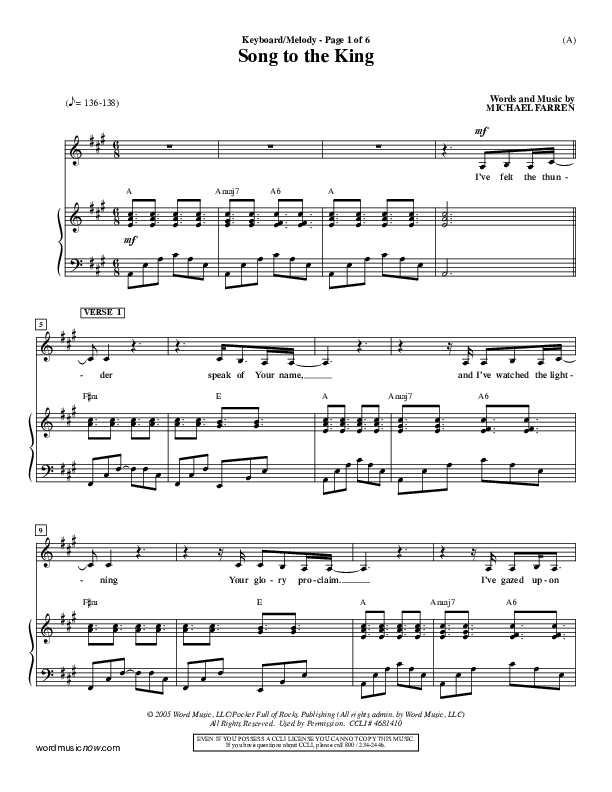 Song To The King Piano/Vocal (Pocket Full Of Rocks)