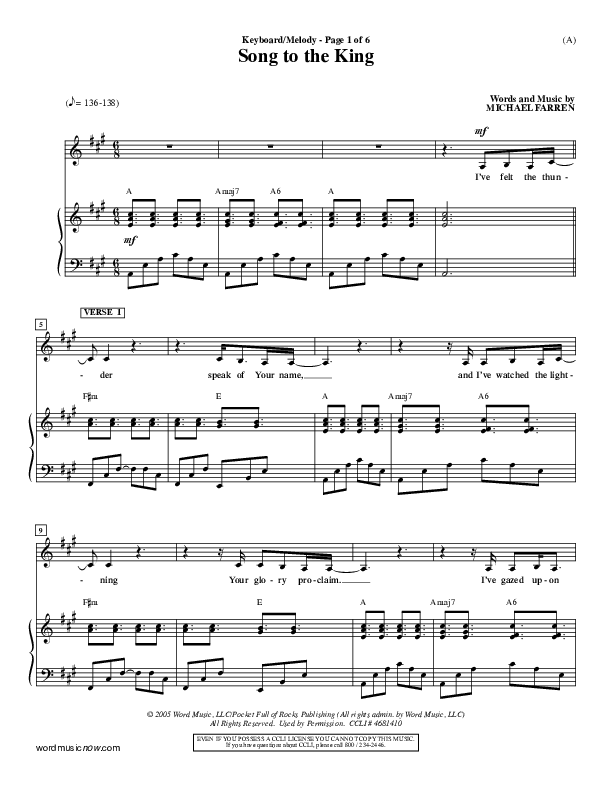 Song To The King Lead Sheet (Pocket Full Of Rocks)
