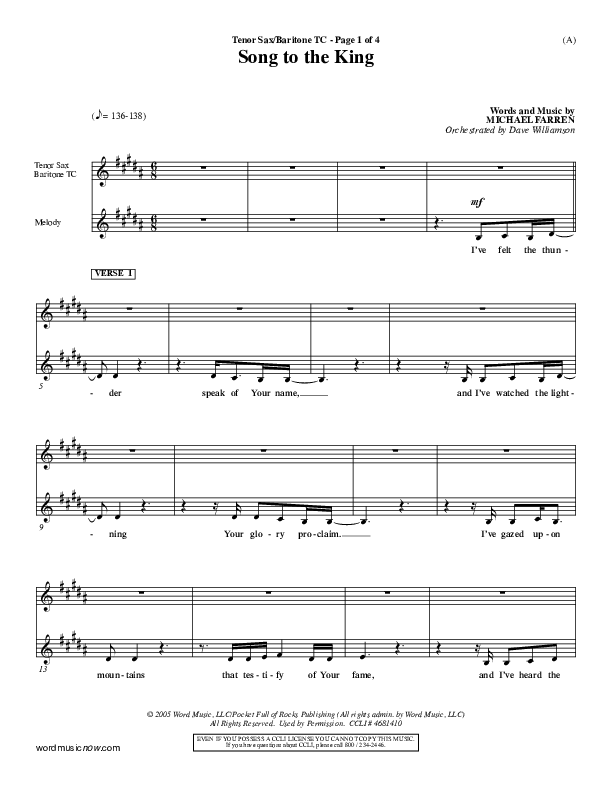 Song To The King Tenor Sax/Baritone T.C. (Pocket Full Of Rocks)