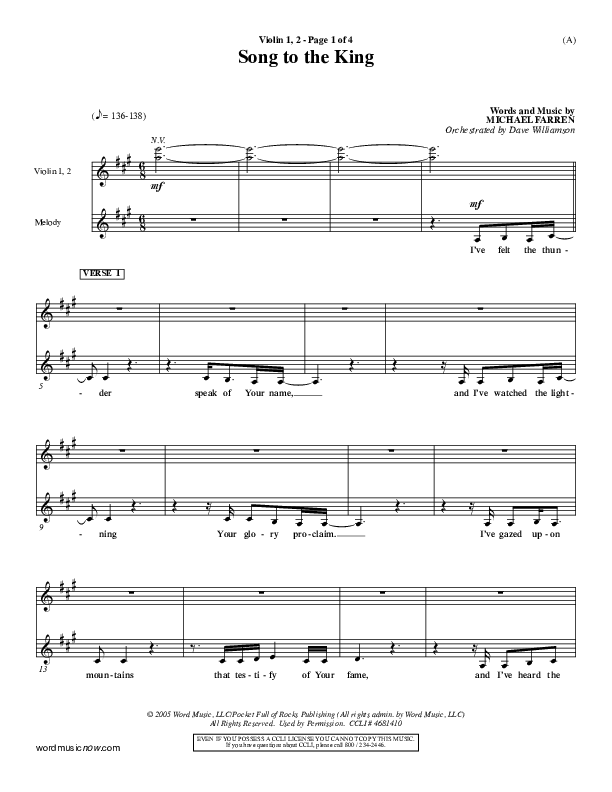 Song To The King Violin 1/2 (Pocket Full Of Rocks)