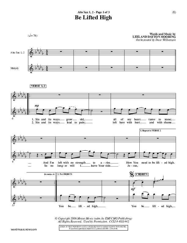 Be Lifted High Alto Sax 1/2 (Leeland)