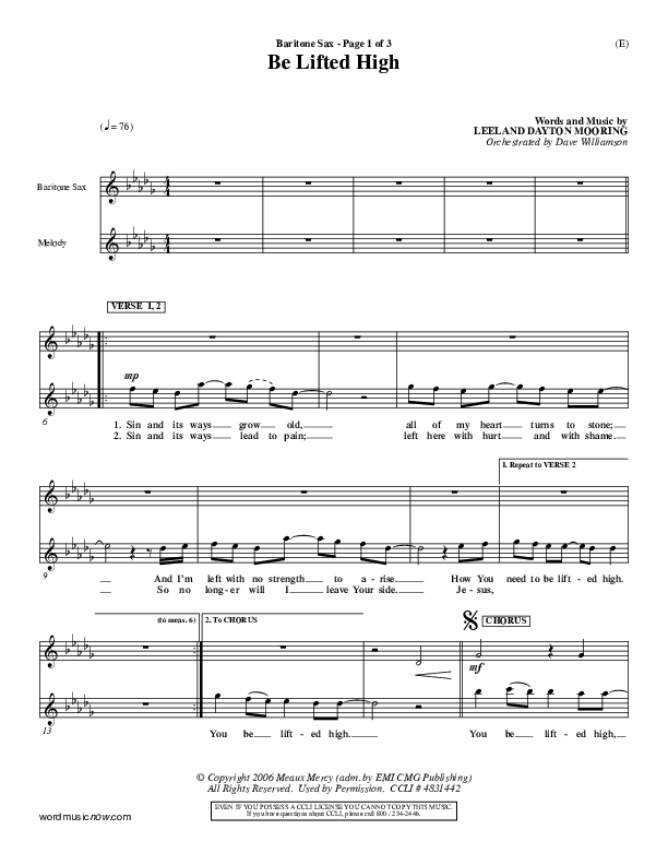 Be Lifted High Bari Sax (Leeland)