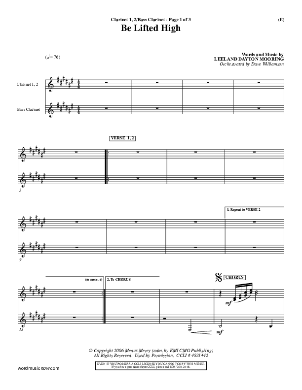 Be Lifted High Clarinet 1/2, Bass Clarinet (Leeland)