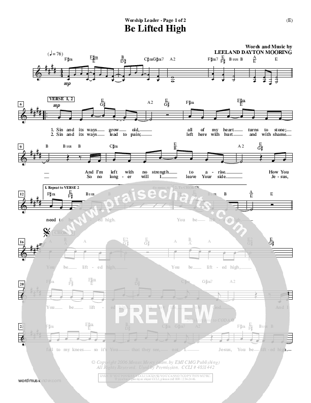 Be Lifted High Lead Sheet (Leeland)