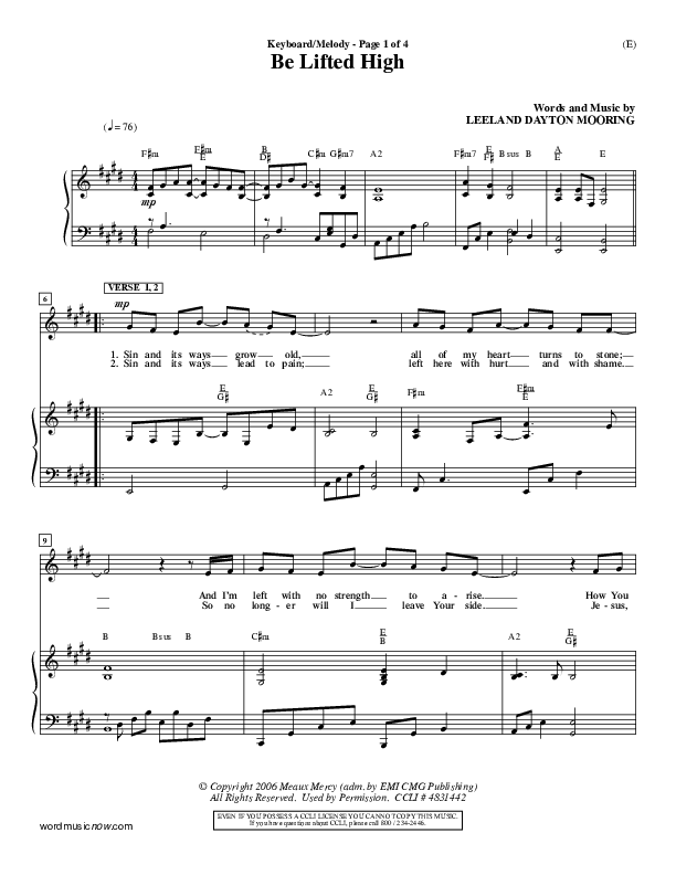 Be Lifted High Lead Sheet (Leeland)