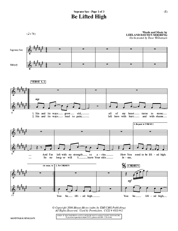 Be Lifted High Soprano Sax (Leeland)