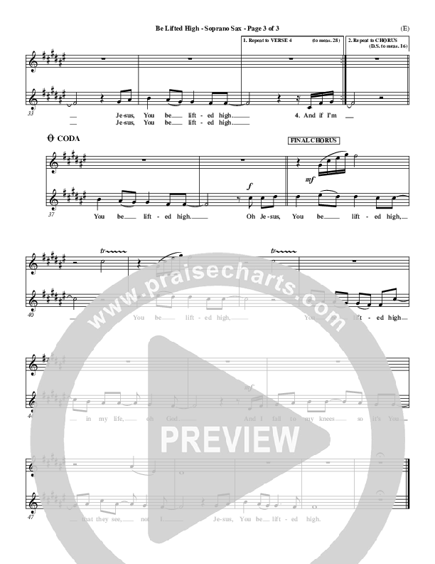 Be Lifted High Soprano Sax (Leeland)