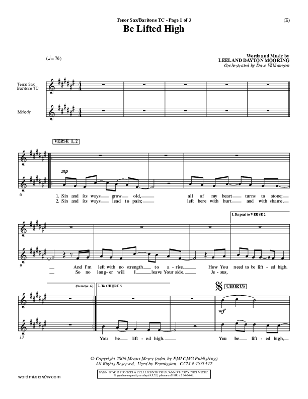 Be Lifted High Tenor Sax/Baritone T.C. (Leeland)