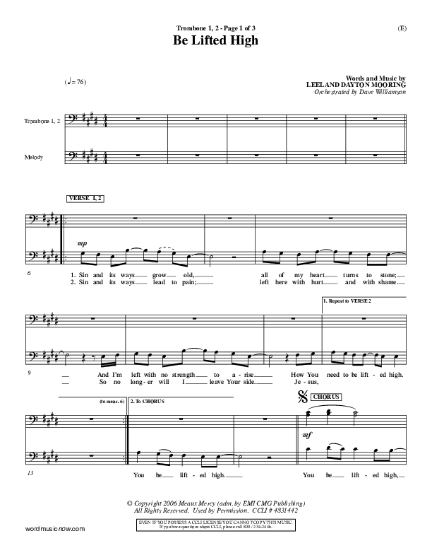 Be Lifted High Trombone 1/2 (Leeland)