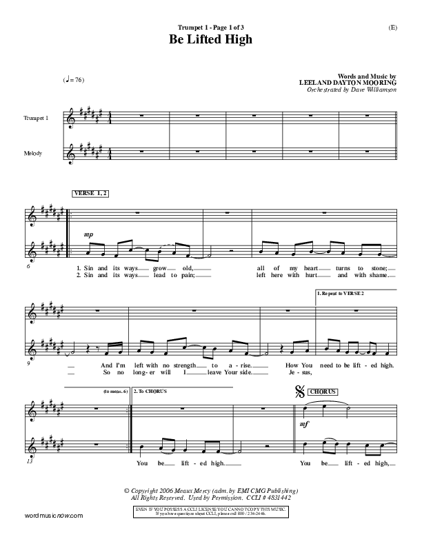 Be Lifted High Trumpet 1 (Leeland)