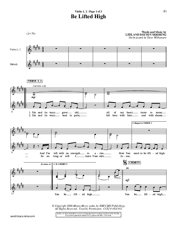 Be Lifted High Violin 1/2 (Leeland)