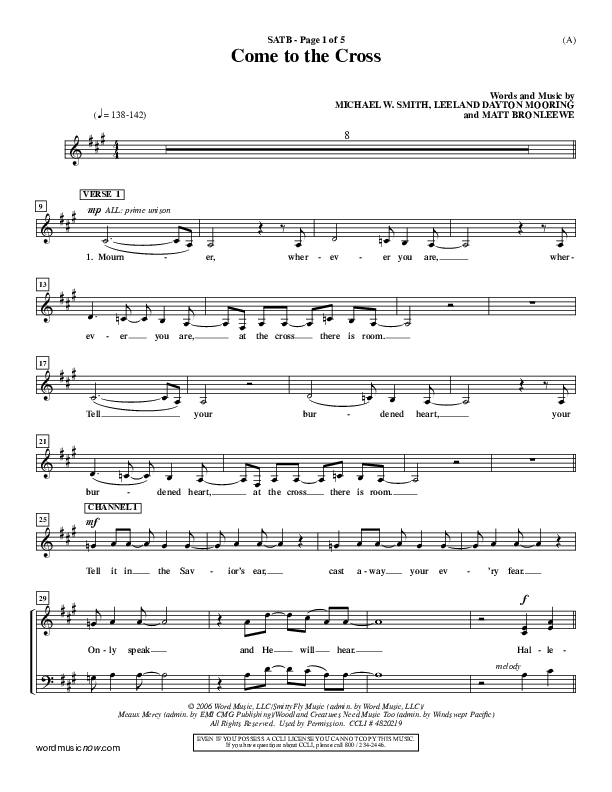 Come To The Cross Choir Vocals (SATB) (Michael W. Smith)