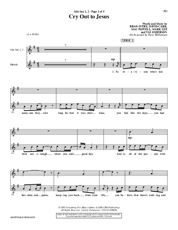 Cry Out To Jesus Alto Sax 1/2 (Third Day)