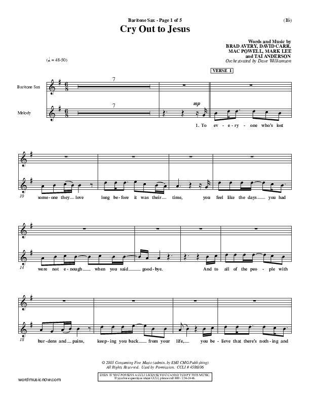 Cry Out To Jesus Bari Sax (Third Day)