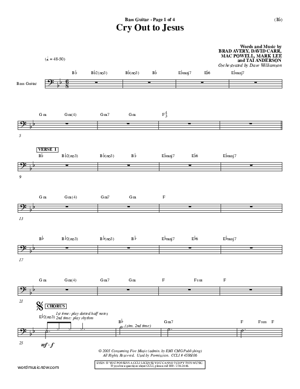 Cry Out To Jesus Rhythm Chart (Third Day)